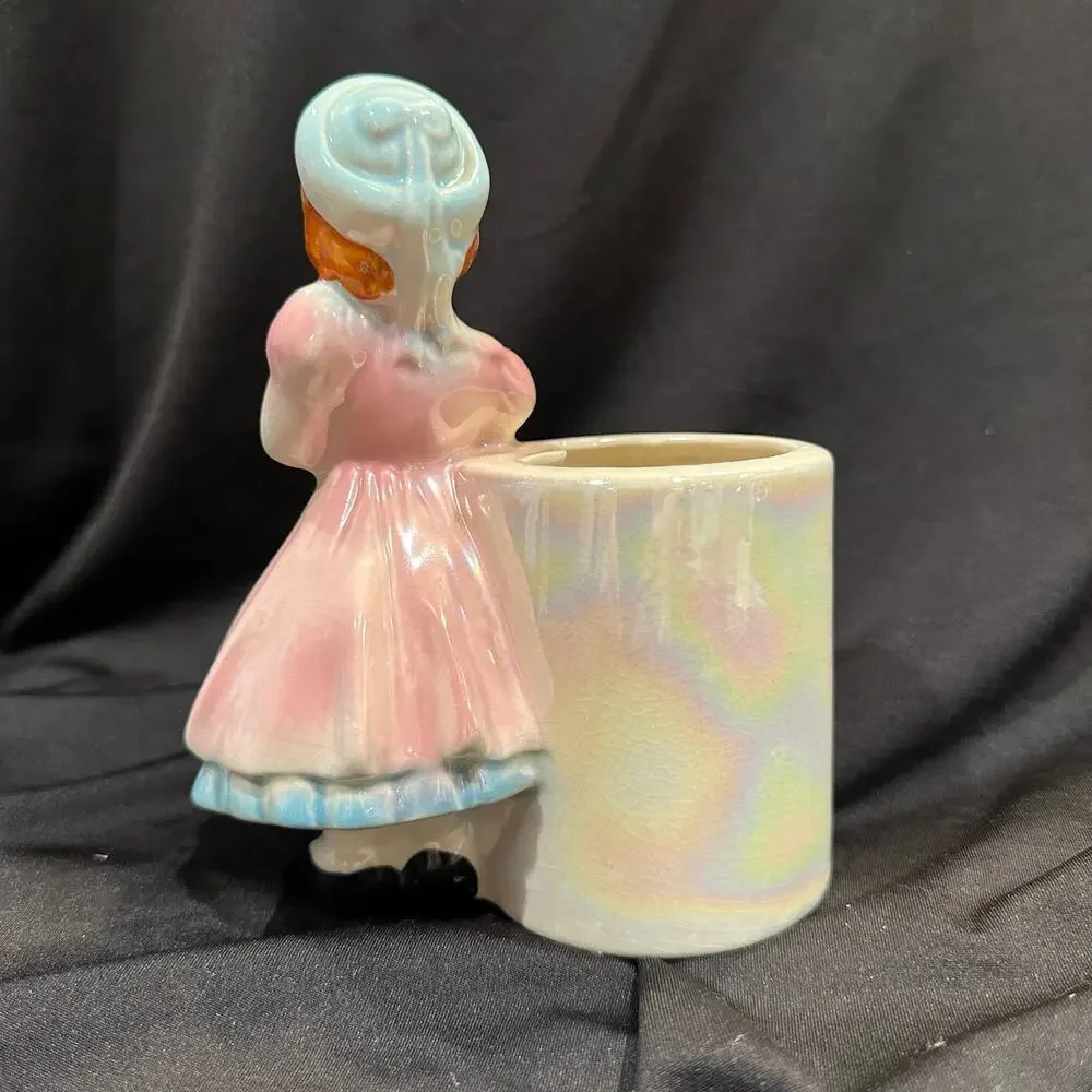 Vintage Girl with Flower Basket Lusterware Planter